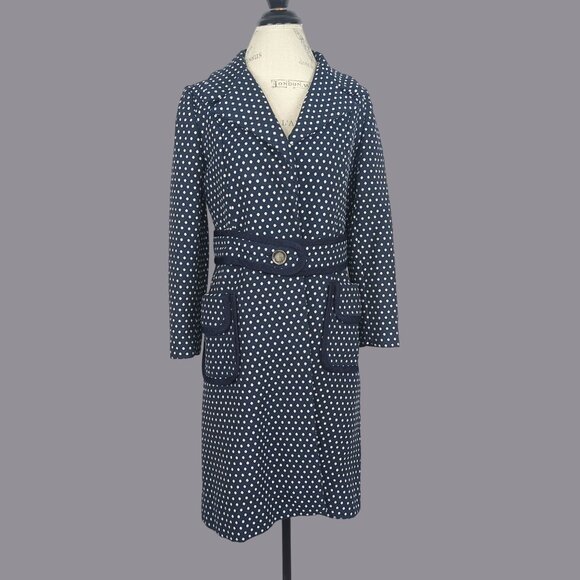 Vintage Rona Pea Coat Small Blue Midi Polka Dot - Picture 1 of 11